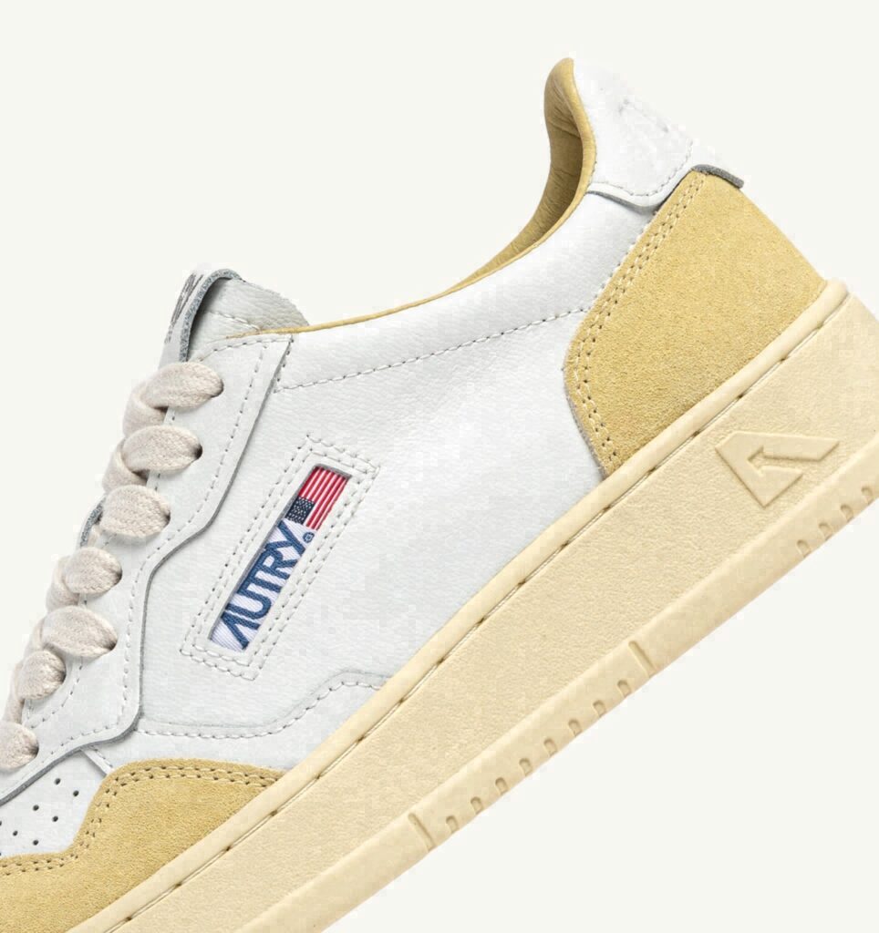 MEDALIST LOW EN CUIR BLANC ET DAIM STRAW