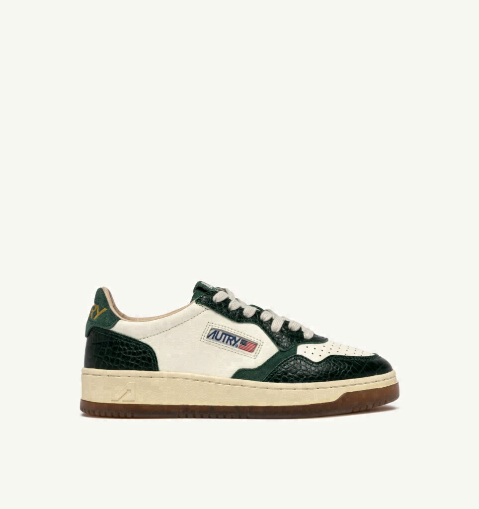 MEDALIST LOW EN CUIR MARSHMALLOW ET VERT