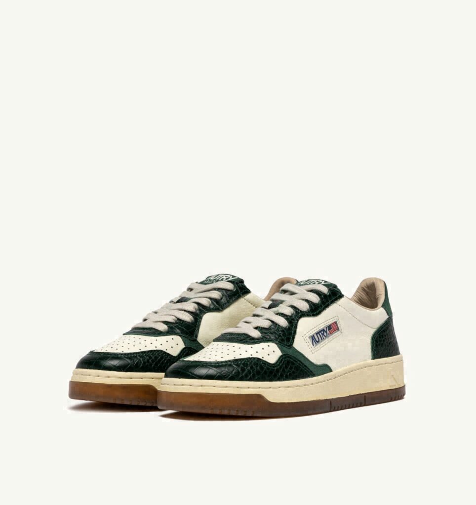 MEDALIST LOW EN CUIR MARSHMALLOW ET VERT