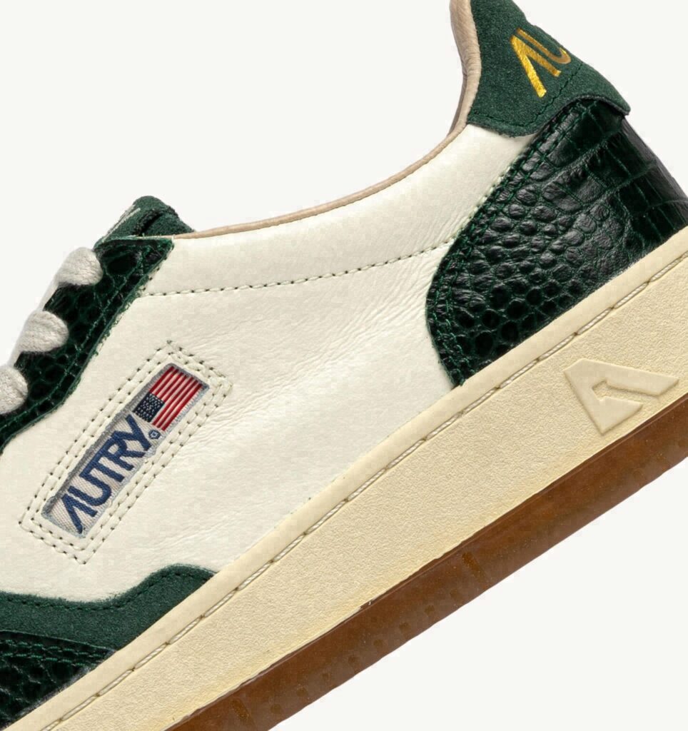 MEDALIST LOW EN CUIR MARSHMALLOW ET VERT