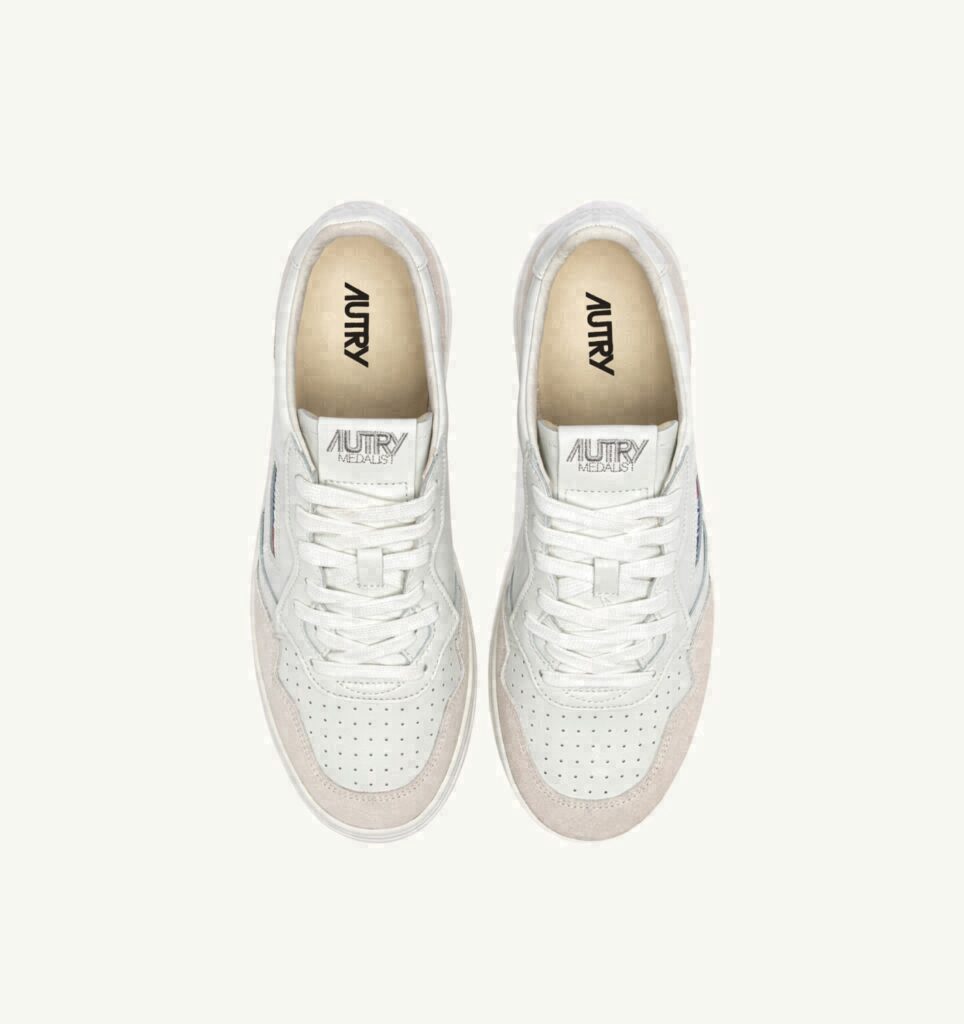 MEDALIST LOW EN DAIM ET CUIR BLANC