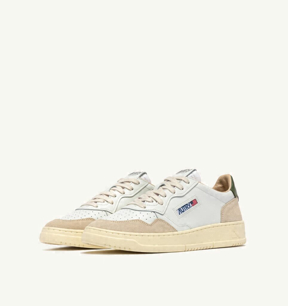 MEDALIST LOW EN DAIM ET CUIR BLANC ET BRONZE GREEN