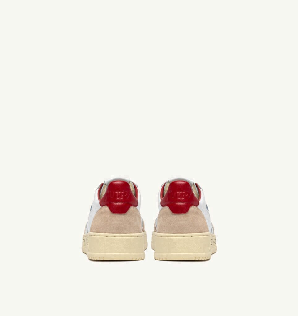 MEDALIST LOW EN DAIM ET CUIR BLANC ET ROUGE AVEC LETTERING