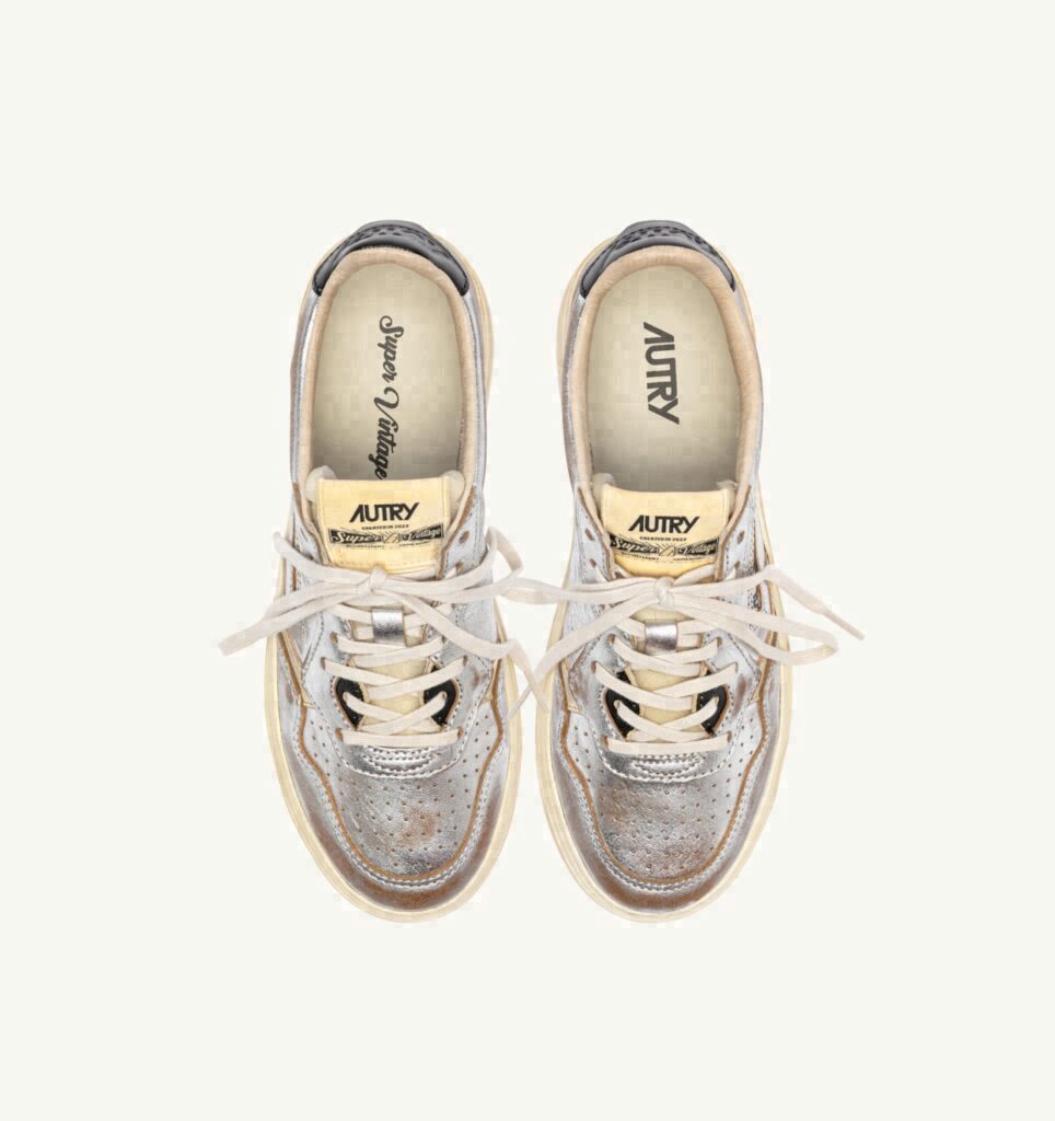 MEDALIST LOW SUPER VINTAGE EN CUIR ARGENT PLATINE ET NOIR