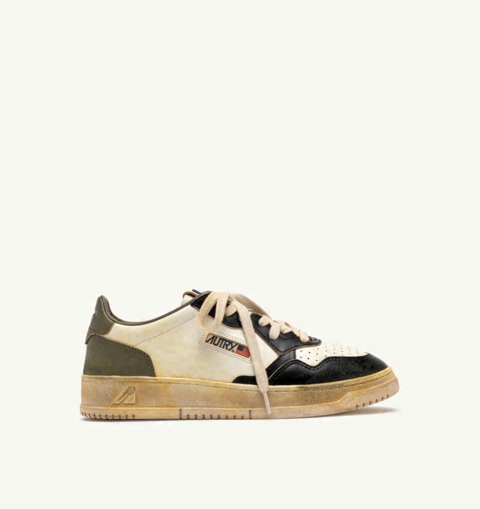 MEDALIST LOW SUPER VINTAGE EN CUIR BLANC COVERT GREEN ET NOIR