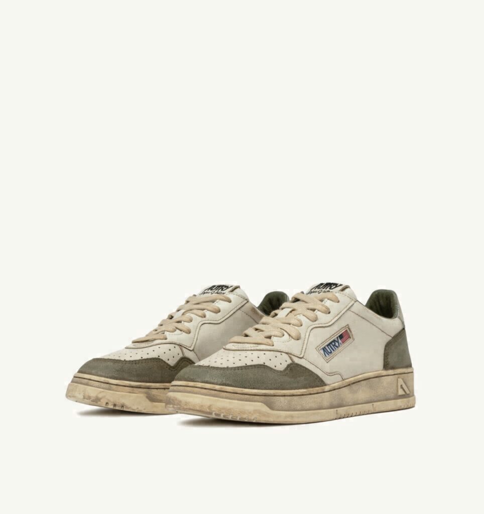 MEDALIST LOW SUPER VINTAGE EN CUIR BLANC ET ARGENT ET DAIM LIZARD