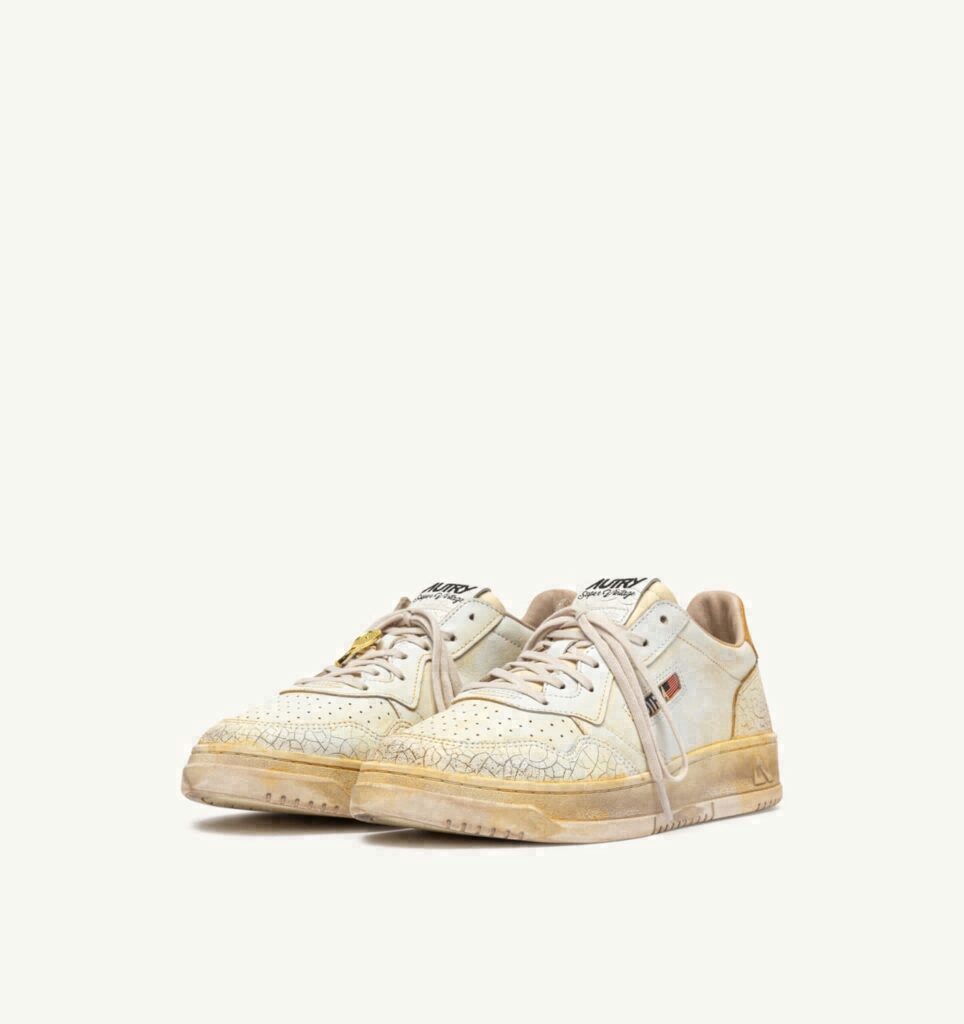 MEDALIST LOW SUPER VINTAGE EN CUIR BLANC ET JAUNE