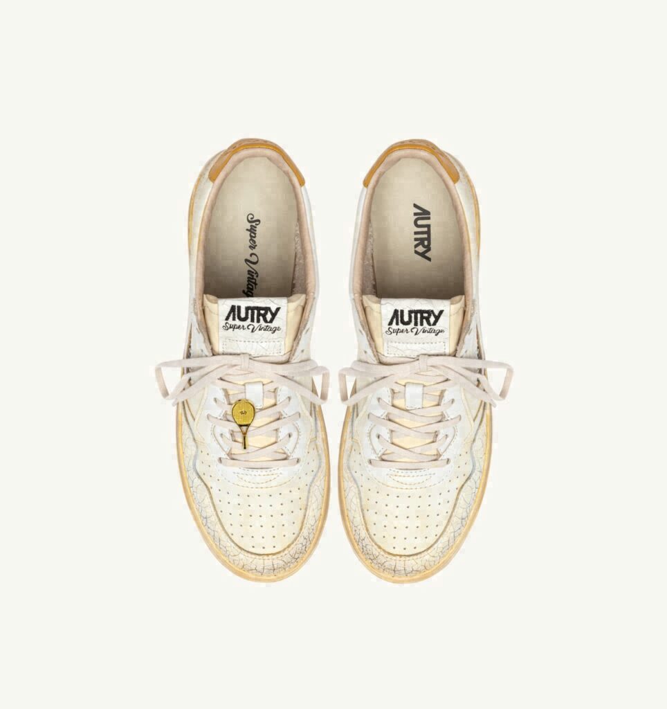 MEDALIST LOW SUPER VINTAGE EN CUIR BLANC ET JAUNE