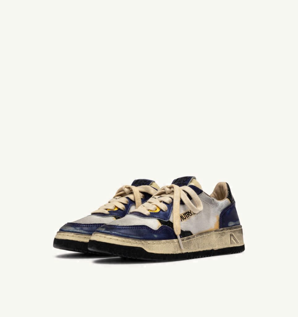 MEDALIST LOW SUPER VINTAGE EN CUIR ET DRAGON MESH BLANC ET TANZANITE