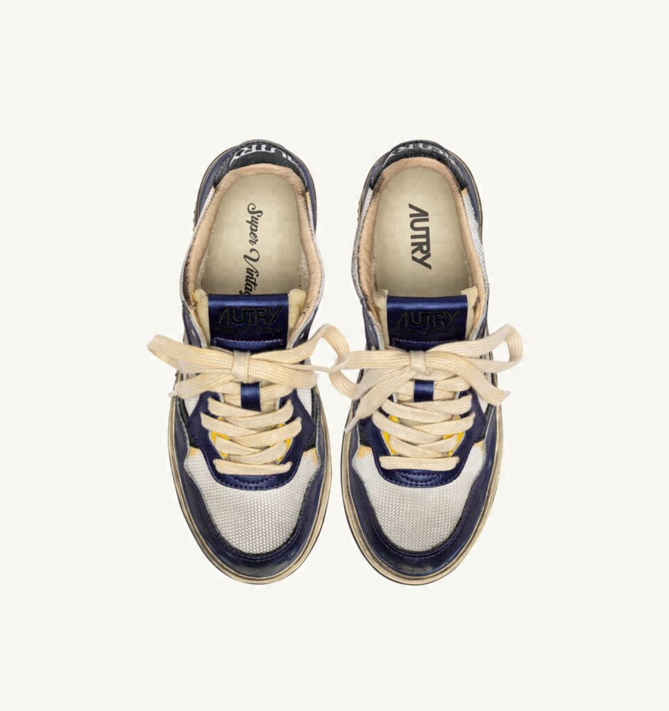 MEDALIST LOW SUPER VINTAGE EN CUIR ET DRAGON MESH BLANC ET TANZANITE