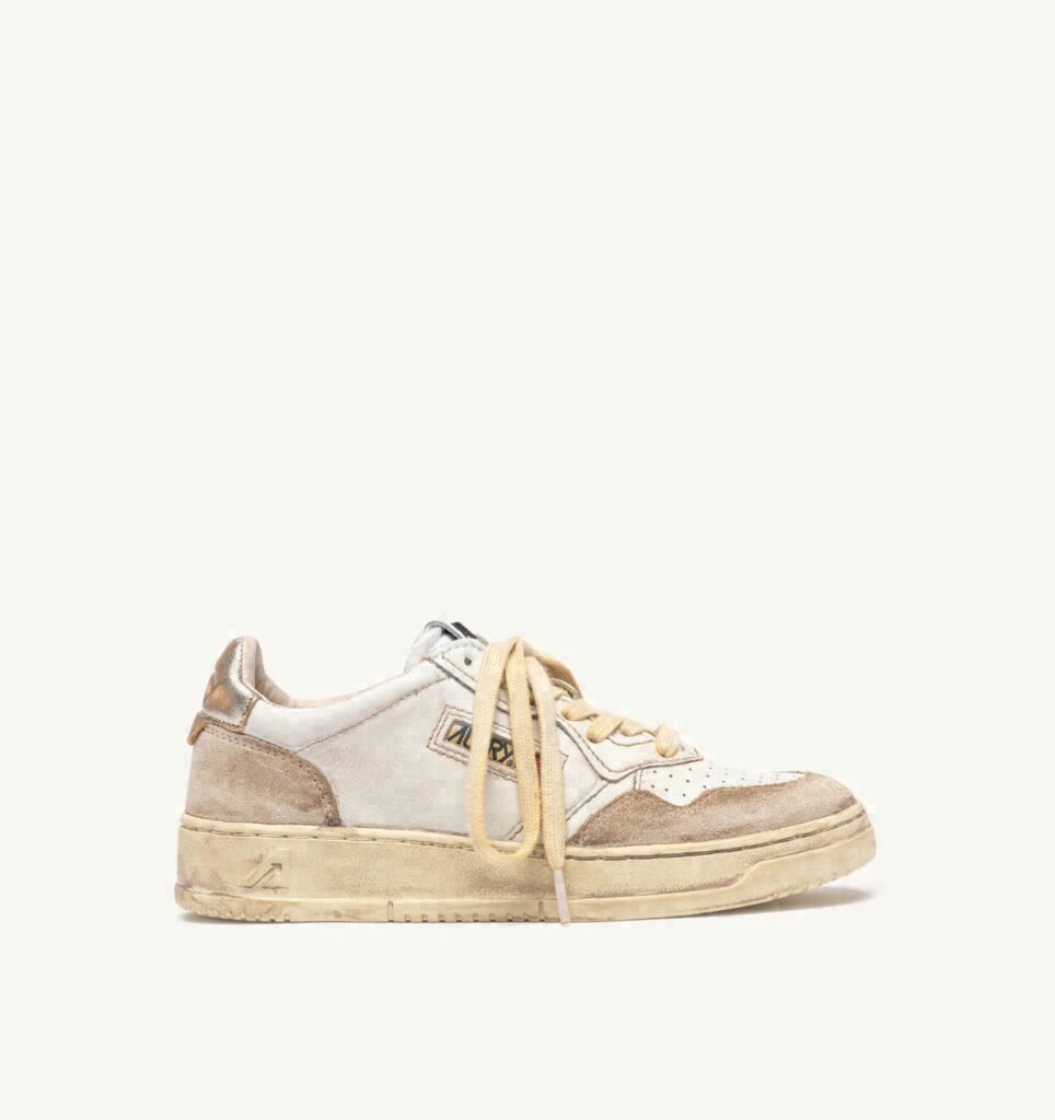 MEDALIST LOW SUPER VINTAGE EN CUIR ET DAIM BLANC ET OR