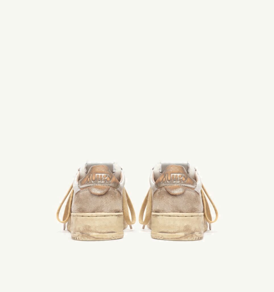 MEDALIST LOW SUPER VINTAGE EN CUIR ET DAIM BLANC ET OR