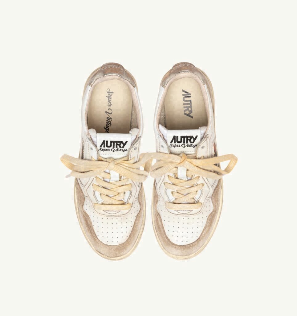 MEDALIST LOW SUPER VINTAGE EN CUIR ET DAIM BLANC ET OR