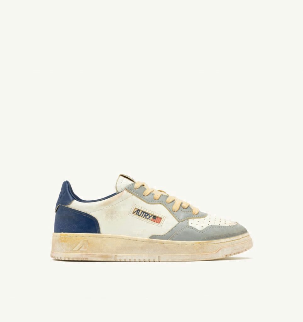 MEDALIST LOW SUPER VINTAGE EN CUIR LIMESTONE BLANC ET BLEU