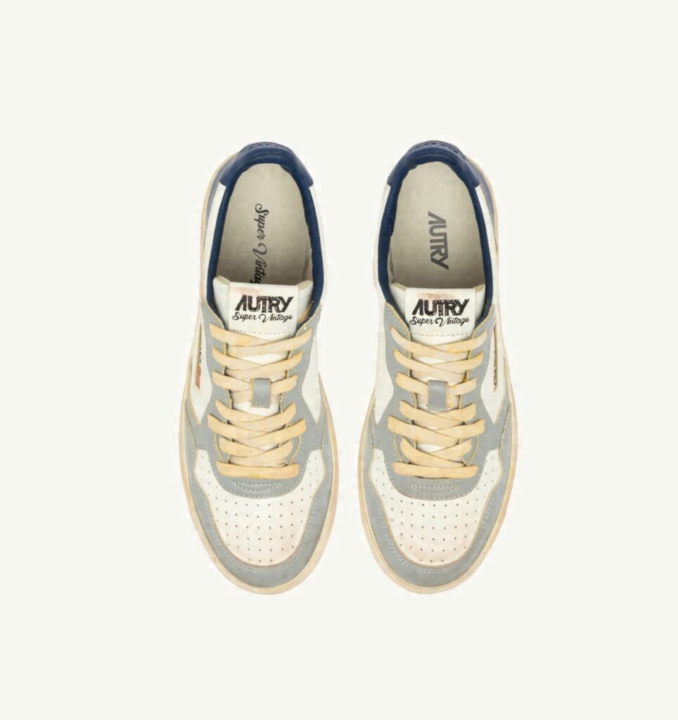 MEDALIST LOW SUPER VINTAGE EN CUIR LIMESTONE BLANC ET BLEU