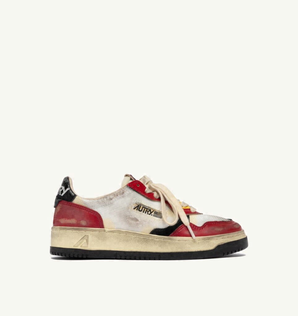 MEDALIST LOW SUPER VINTAGE EN CUIR ROUGE ET MESH BLANC