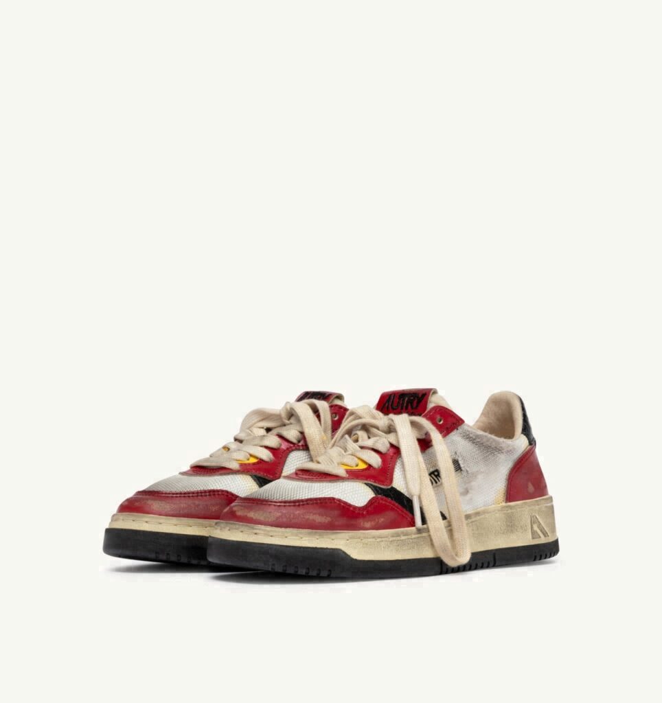 MEDALIST LOW SUPER VINTAGE EN CUIR ROUGE ET MESH BLANC