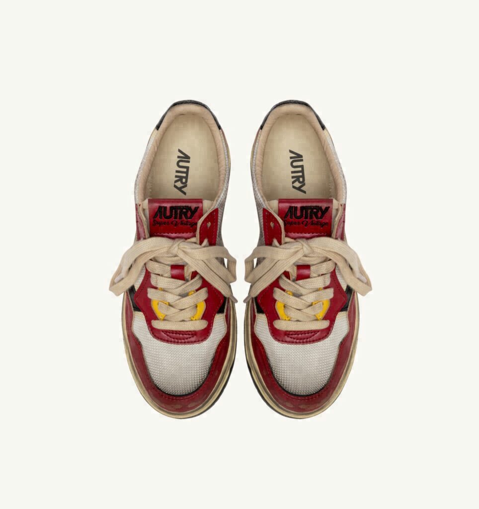 MEDALIST LOW SUPER VINTAGE EN CUIR ROUGE ET MESH BLANC
