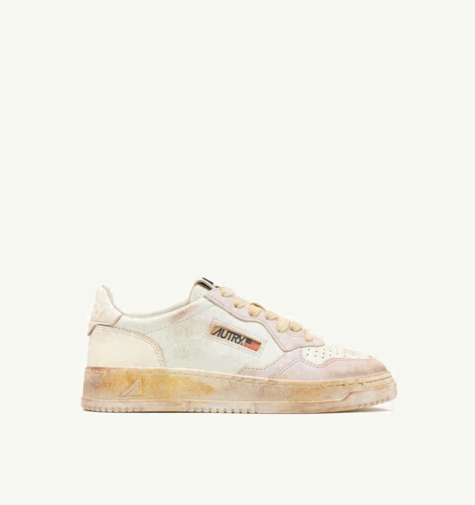 MEDALIST LOW SUPER VINTAGE EN CUIR VANILLA BLANC ET MAUVE
