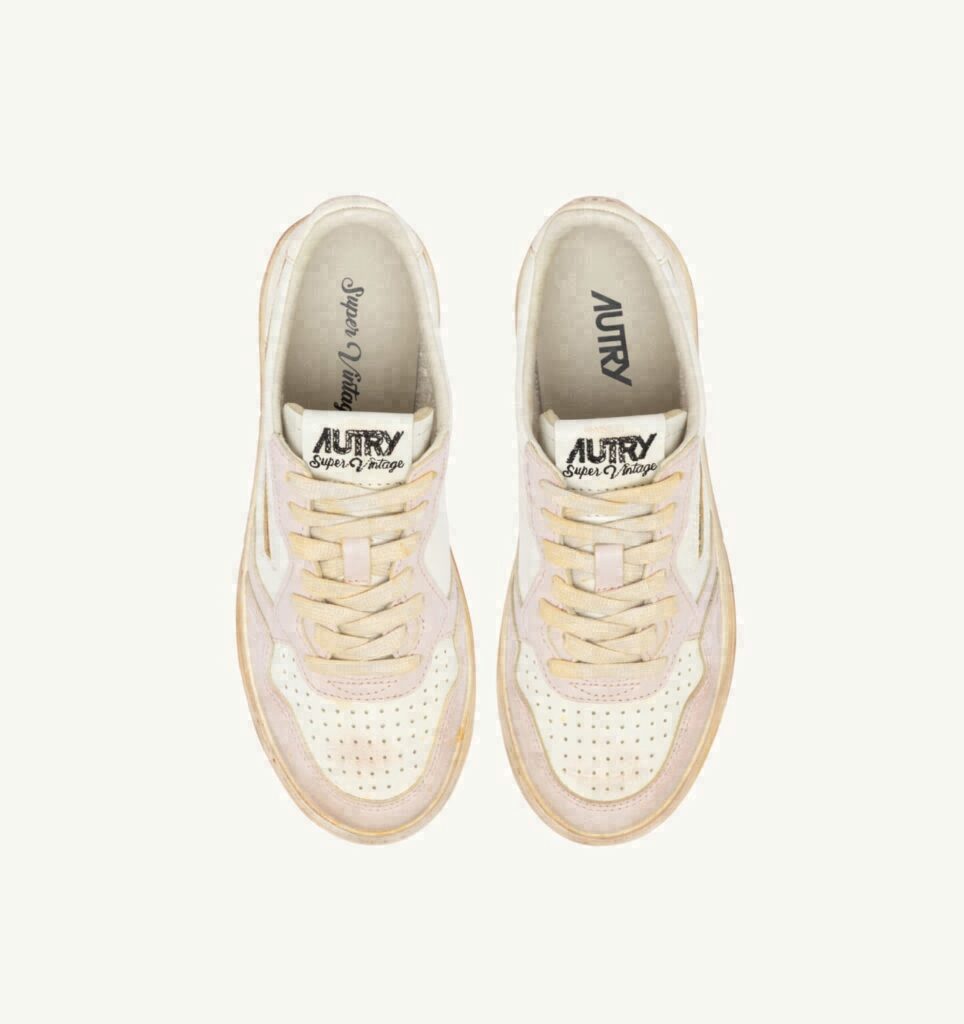 MEDALIST LOW SUPER VINTAGE EN CUIR VANILLA BLANC ET MAUVE