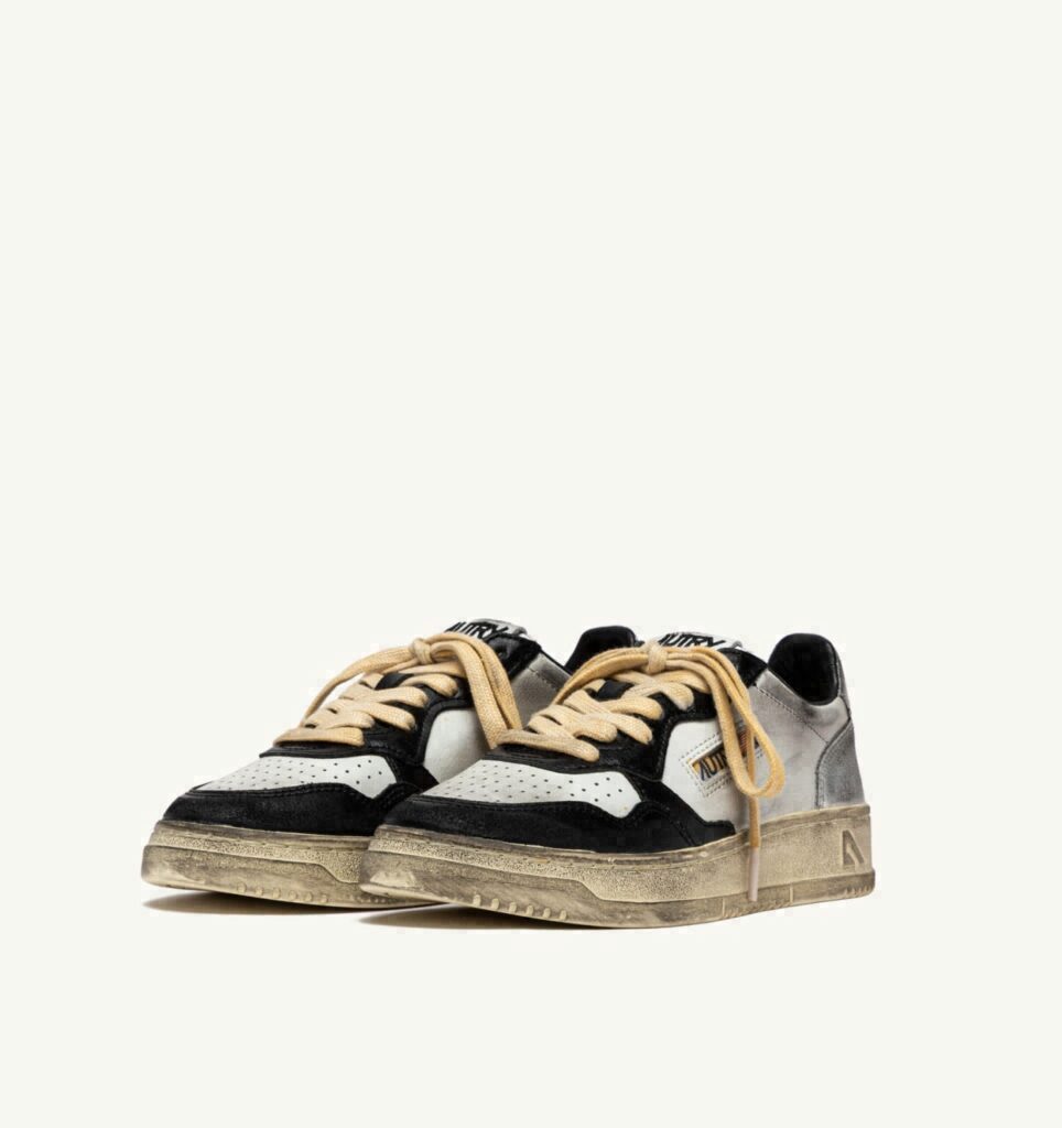 MEDALIST LOW SUPER VINTAGE LOW EN CUIR BLANC NOIR ET ARGENT