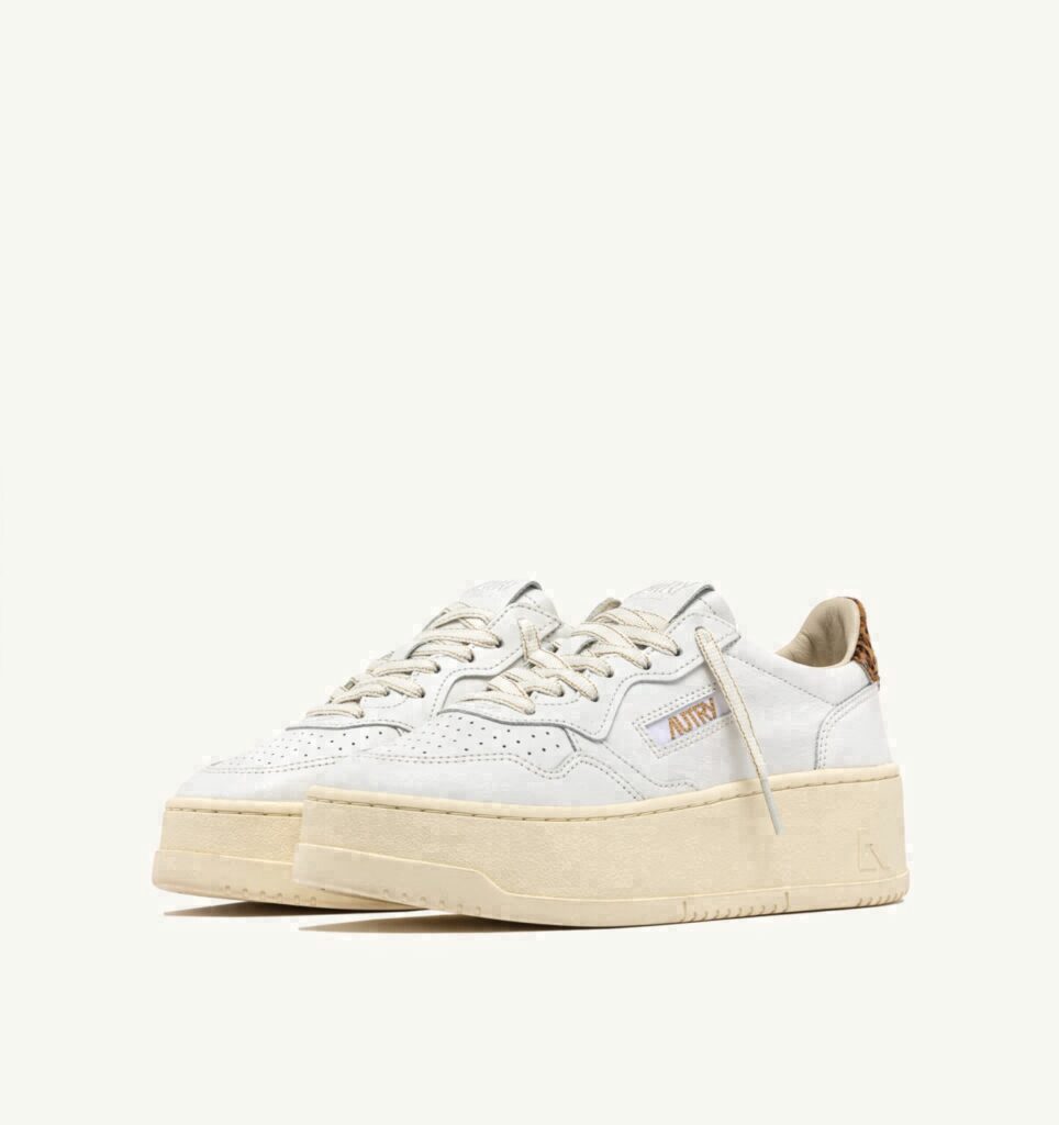 MEDALIST PLATFORM EN CUIR BLANC ET LÉOPARD
