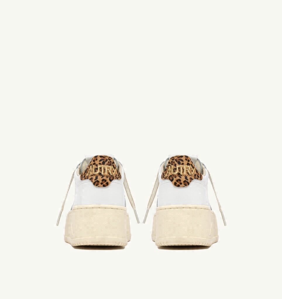 MEDALIST PLATFORM EN CUIR BLANC ET LÉOPARD