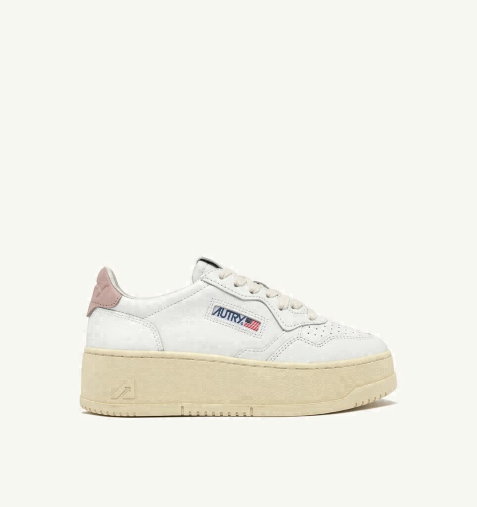 MEDALIST PLATFORM EN CUIR BLANC ET POWDER PINK