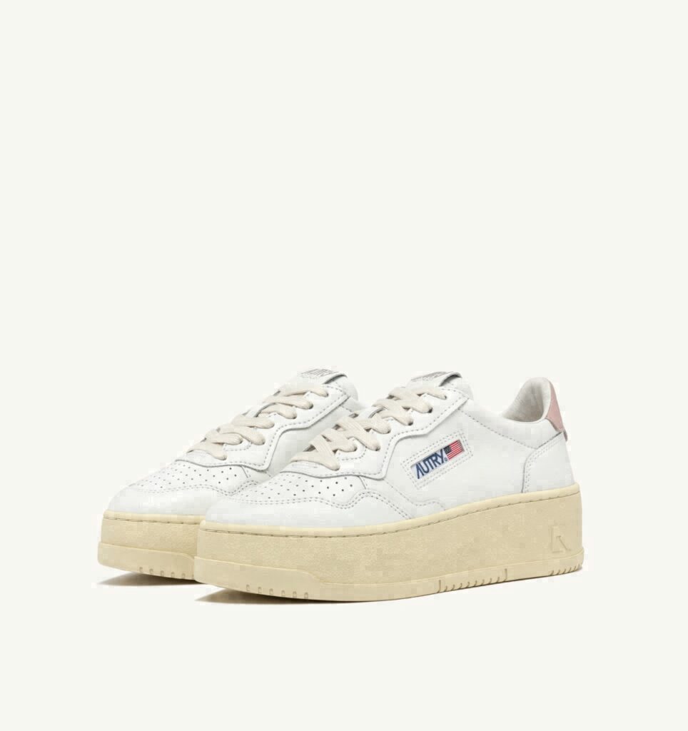 MEDALIST PLATFORM EN CUIR BLANC ET POWDER PINK