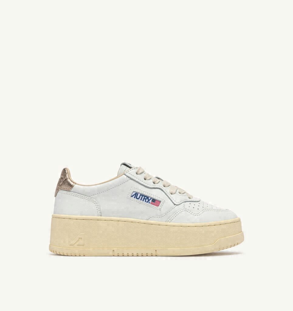 MEDALIST PLATFORM EN DAIM ET CUIR FEATHER GRAY ET BLANC