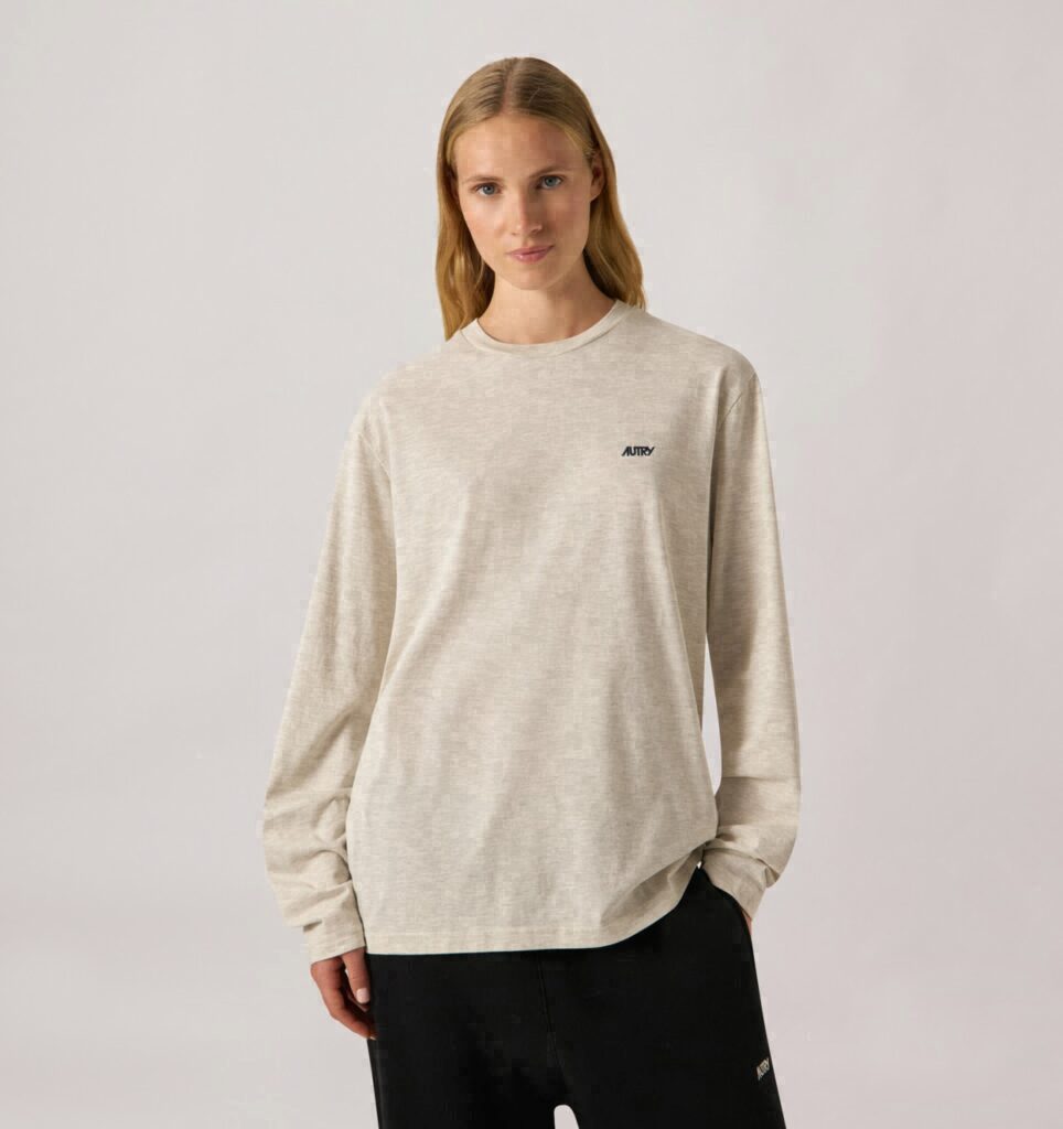 T-SHIRT EN COTON À MANCHES LONGUES AVEC LOGO BRODÉ UNISEX