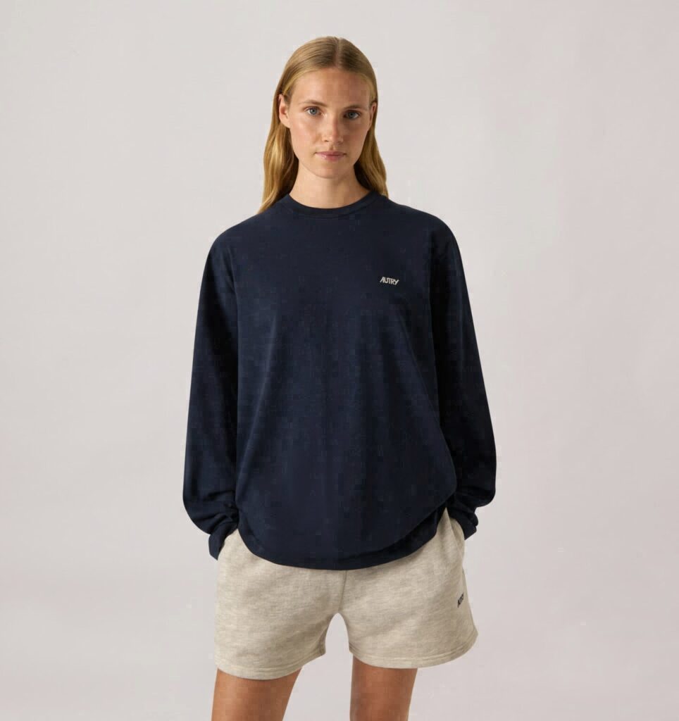 T-SHIRT EN COTON À MANCHES LONGUES AVEC LOGO BRODÉ UNISEX