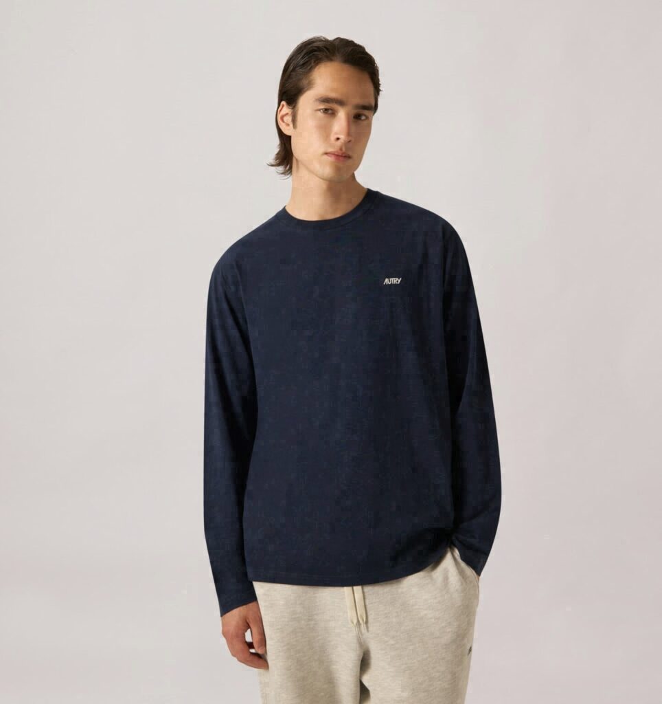 T-SHIRT EN COTON À MANCHES LONGUES AVEC LOGO BRODÉ UNISEX