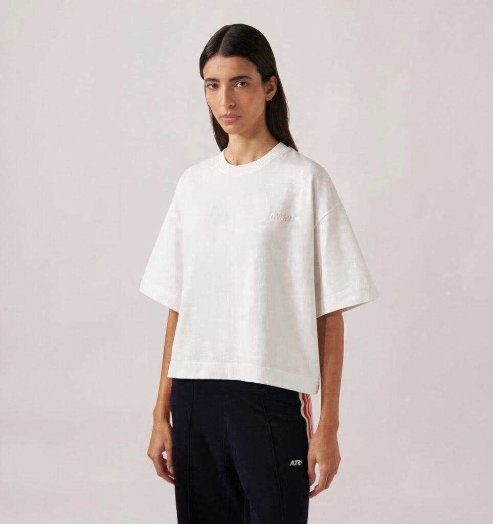 T-SHIRT EN COTON BOXY AVEC LOGO EN NUANCE FEMME