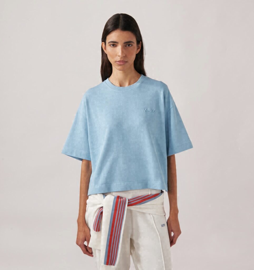 T-SHIRT EN COTON BOXY AVEC LOGO EN NUANCE FEMME